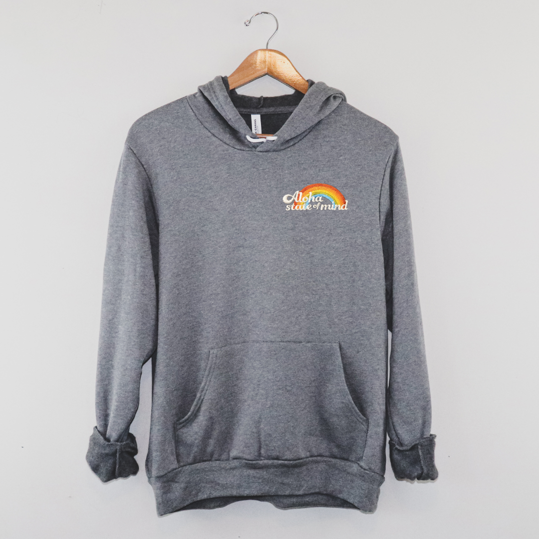 Aloha State of Mind Embroidered Hoodie in Heather Gray