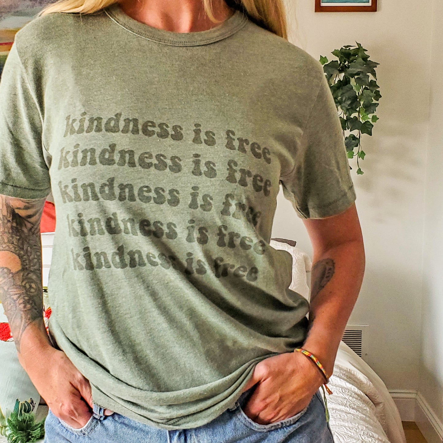Kindness is Free Tee in Vintage Pine