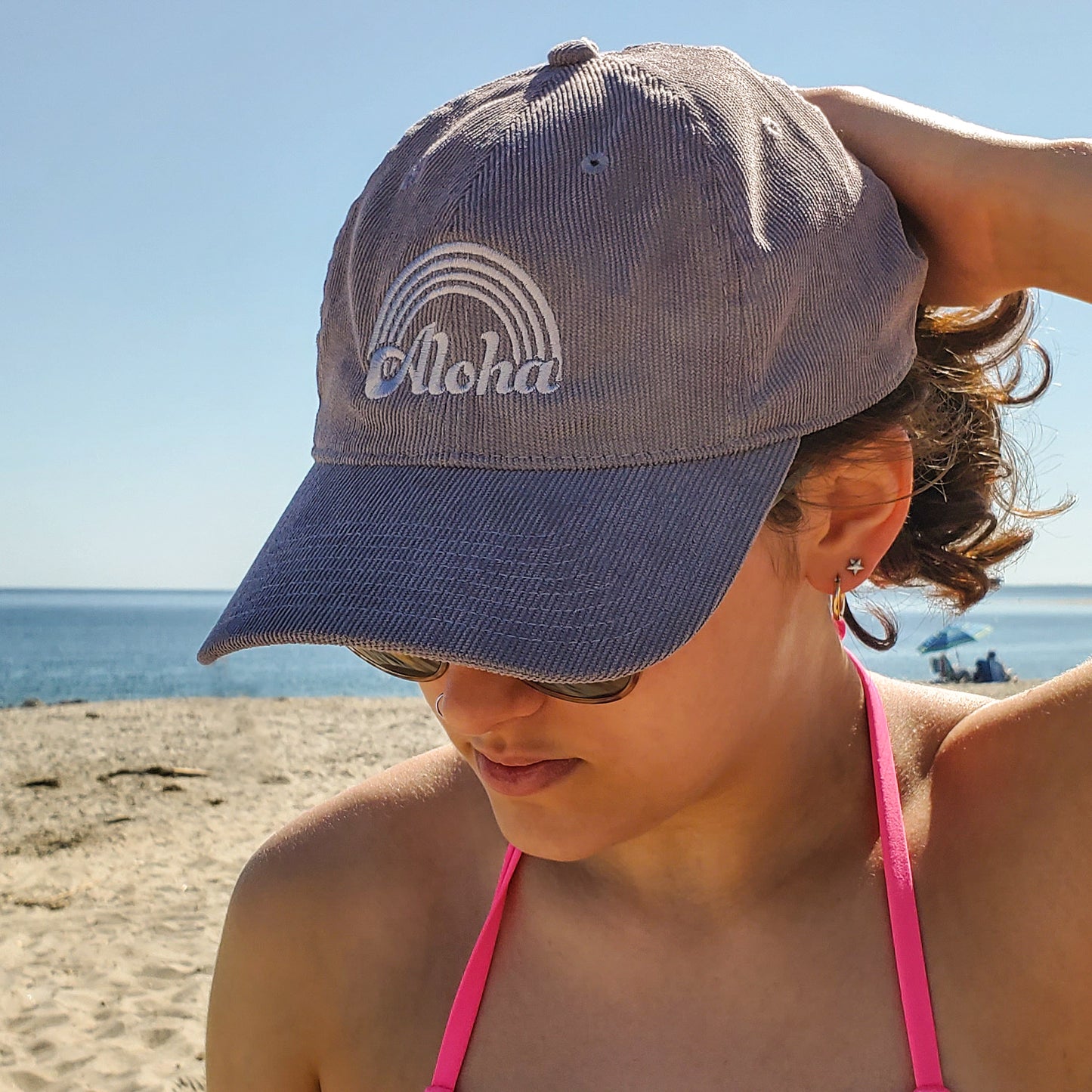 Aloha Rainbow Corduroy Hat in Grey