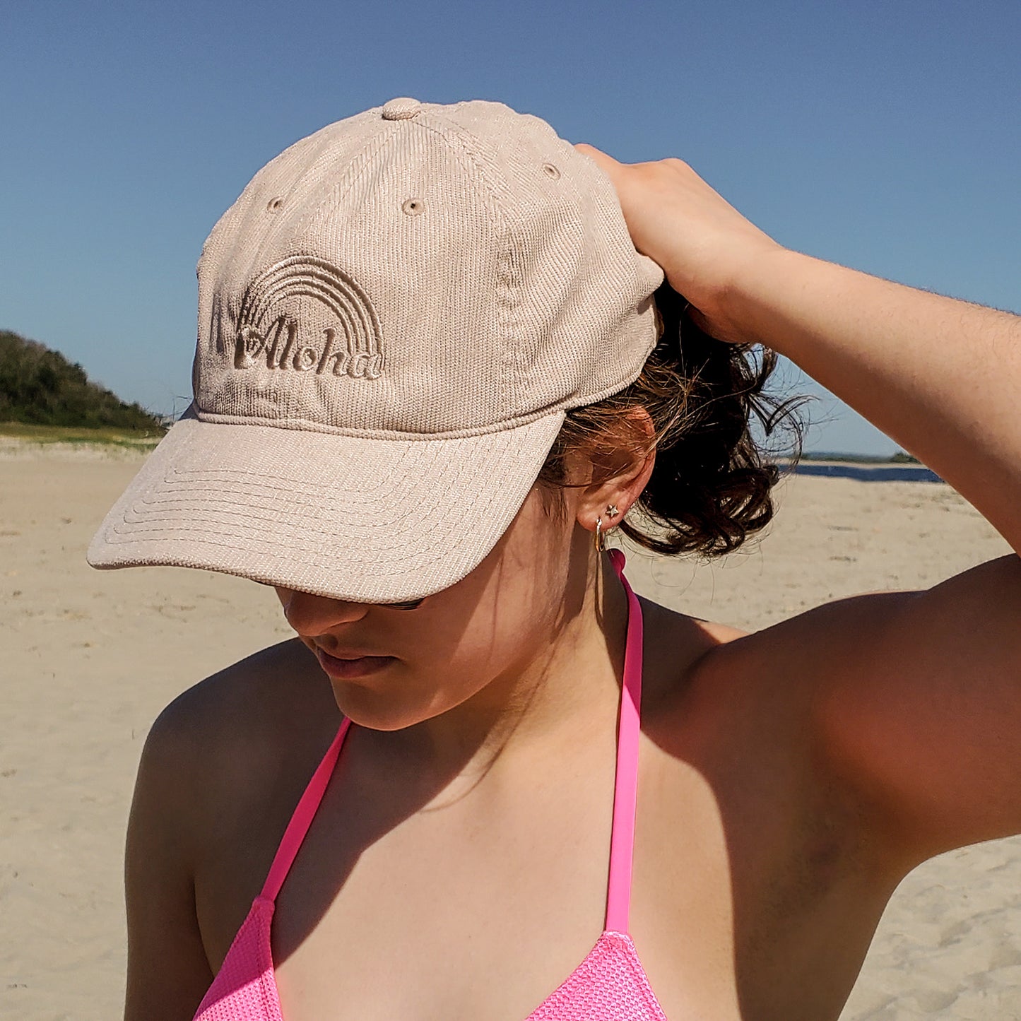 Aloha Rainbow Corduroy Hat in Stone