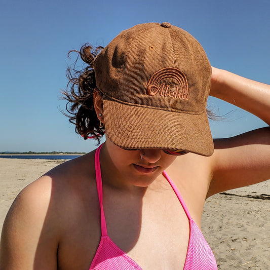 Aloha Rainbow Corduroy Hat in Brown