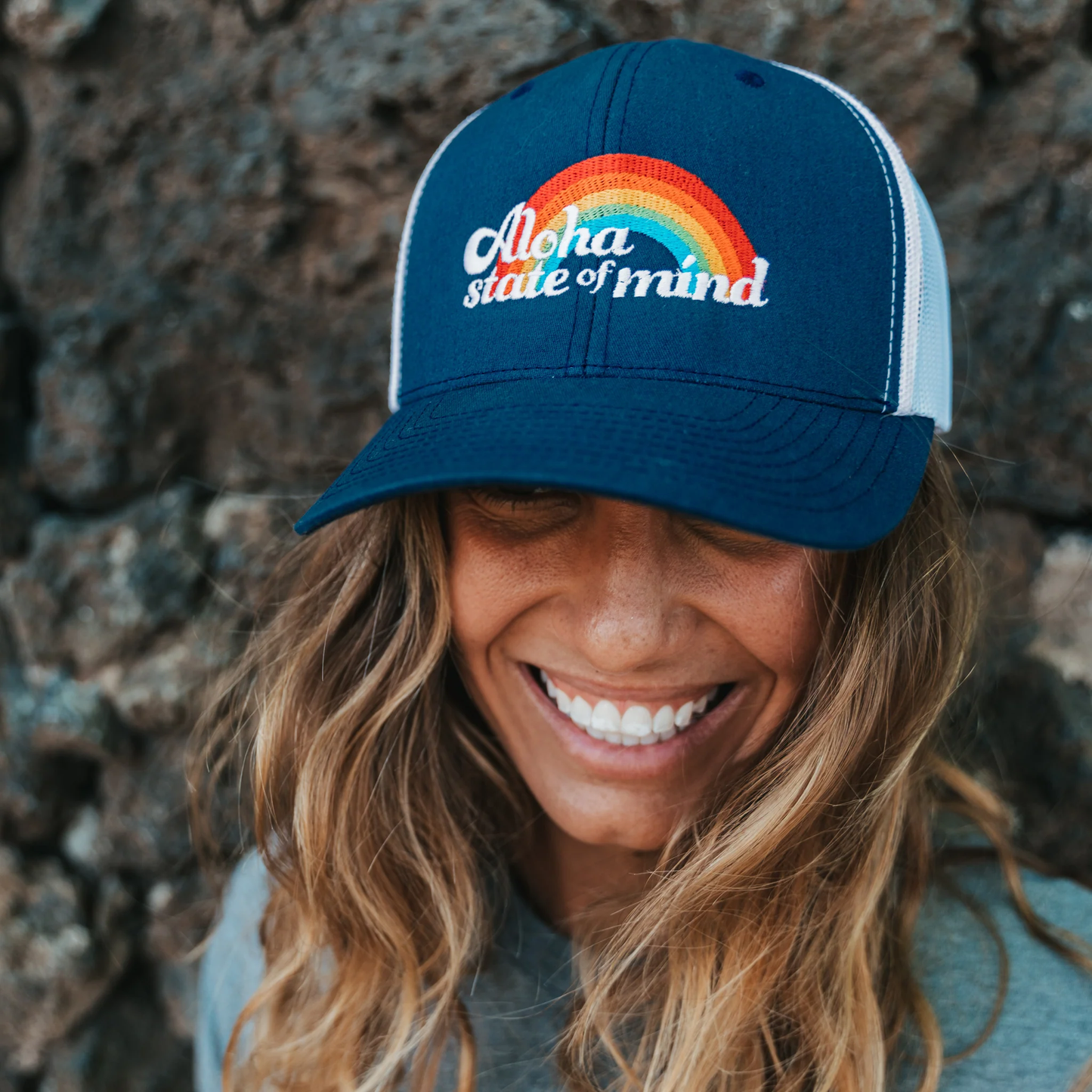 Aloha State of Mind Retro Trucker Hat in Navy