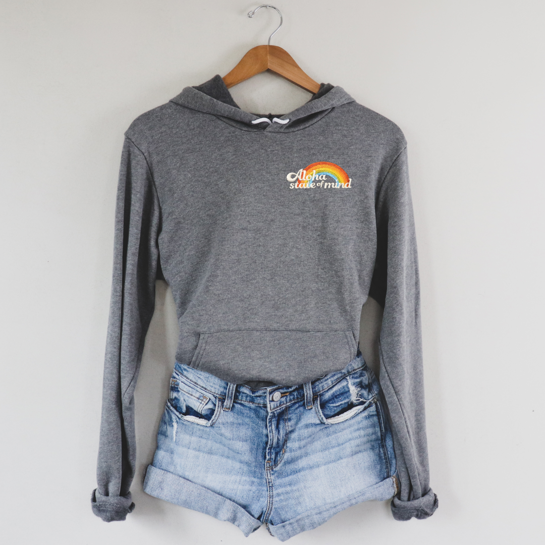 Aloha State of Mind Embroidered Hoodie in Heather Gray