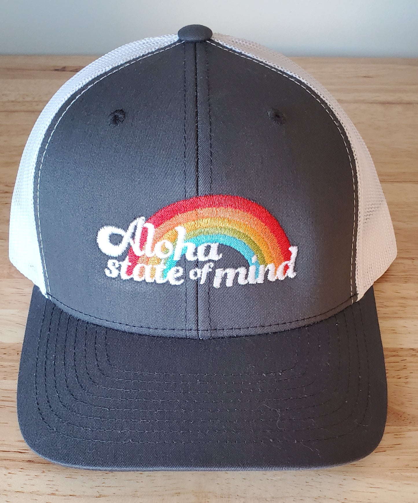 Aloha State of Mind Retro Trucker Hat in Charcoal Gray