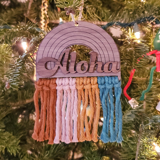 Aloha Rainbow Hanging Macrame Ornament