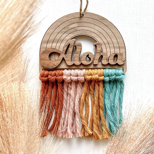 Aloha Rainbow Hanging Macrame Ornament