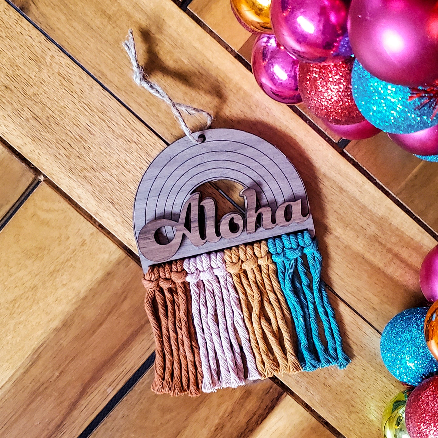 Aloha Rainbow Hanging Macrame Ornament