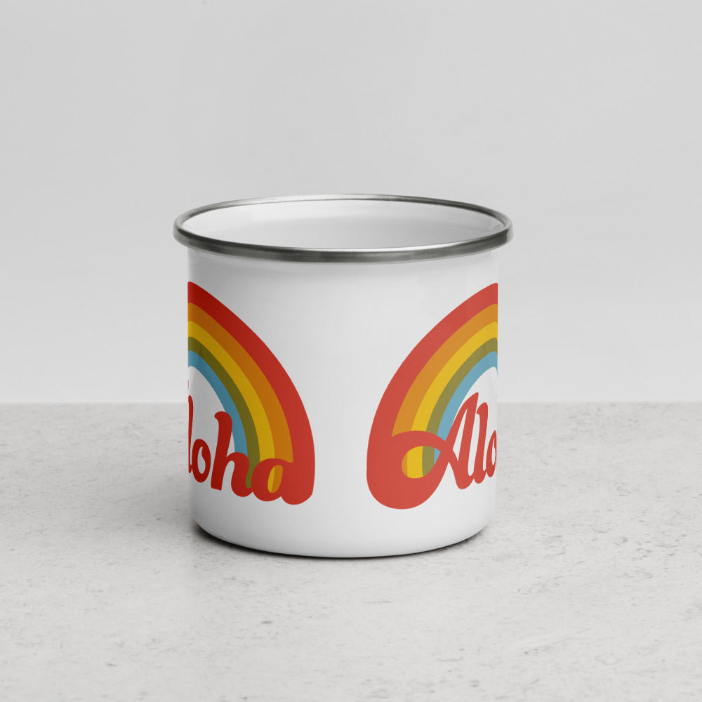 Aloha Retro Rainbow Enamel Camping Mug rotated view