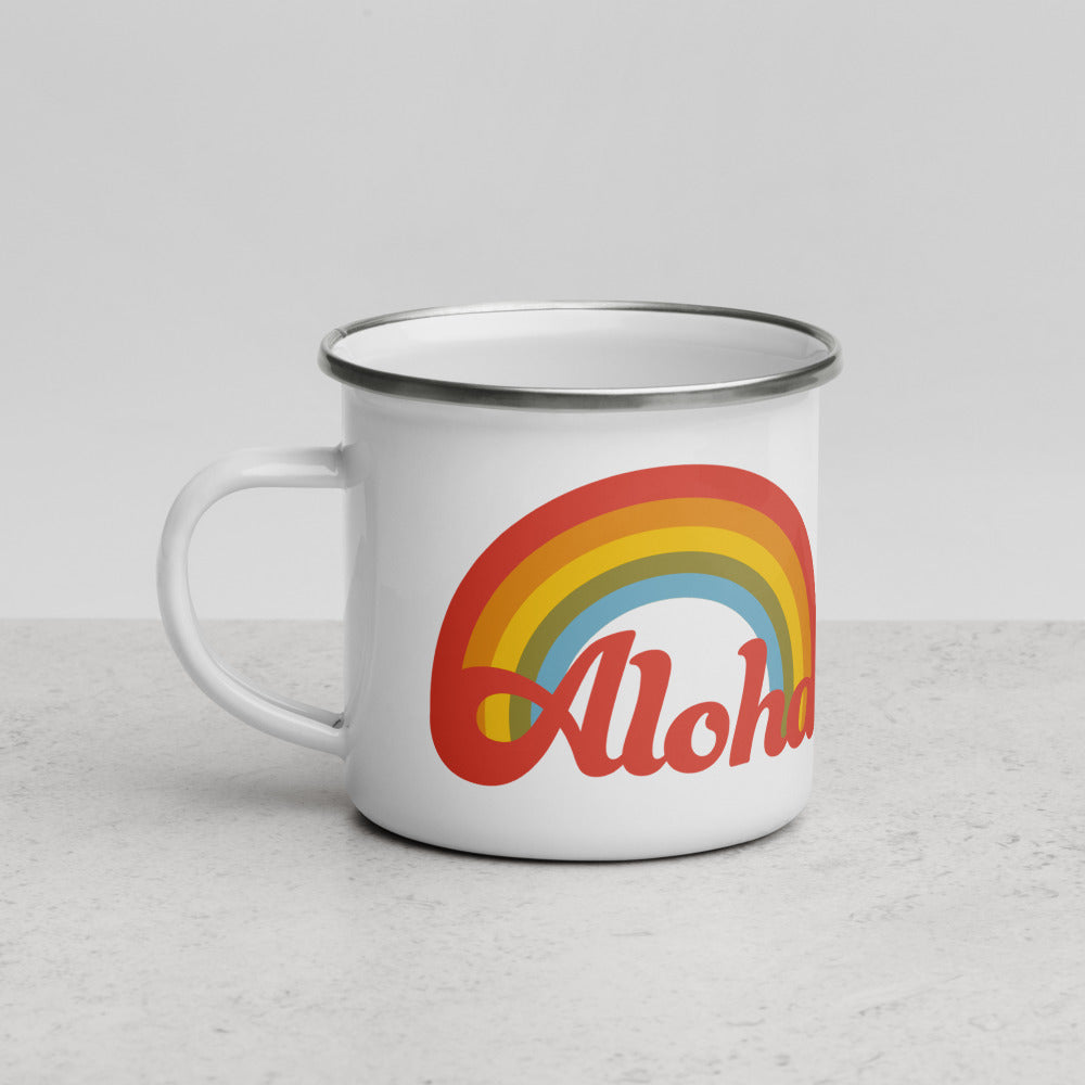 Aloha Retro Rainbow Enamel Camping Mug side view