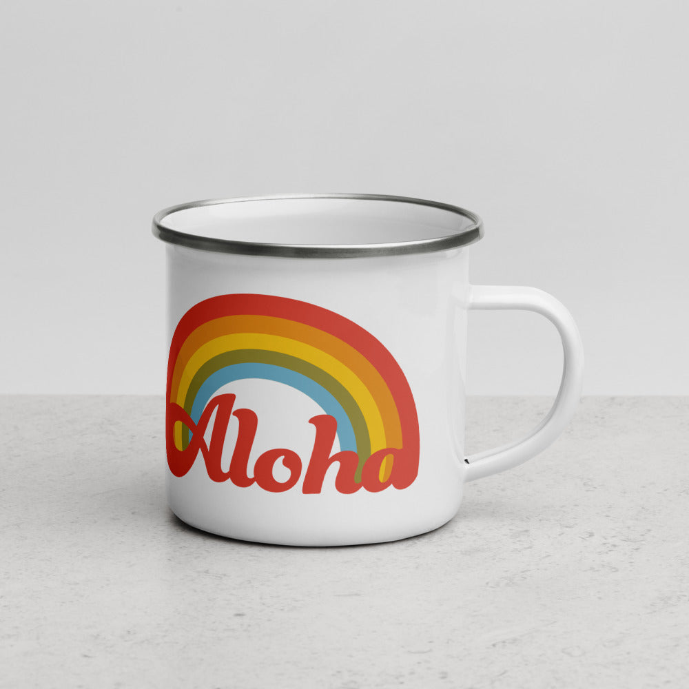 Aloha Retro Rainbow Enamel Camping Mug alt side view